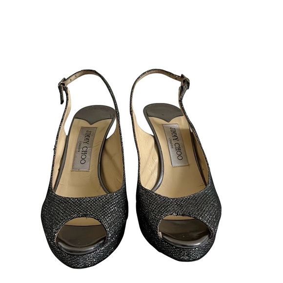 Jimmy Choo Nova Glitter Open Toe Sling Back Heels Silver Size 36.5 - Picture 4 of 12